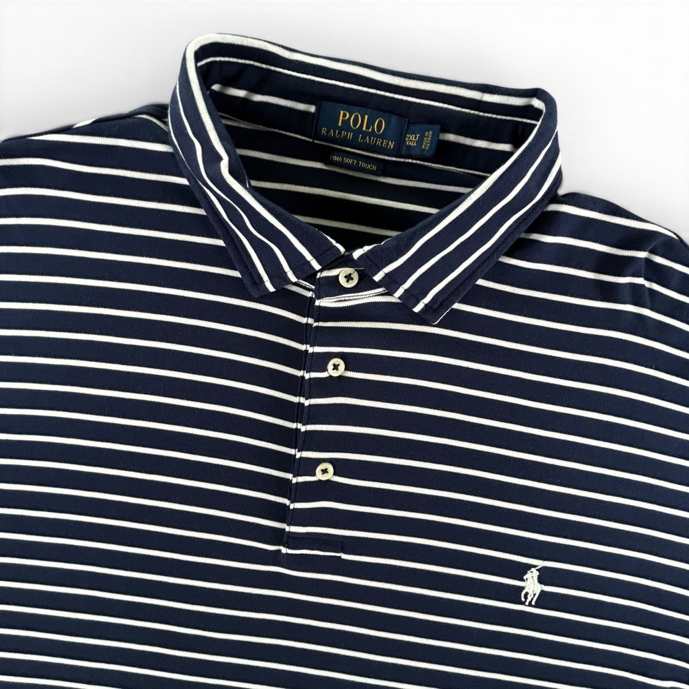 Polo Ralph Lauren Pima Soft Touch Polo Men 2XLT Tall Navy White Stripe NWOT